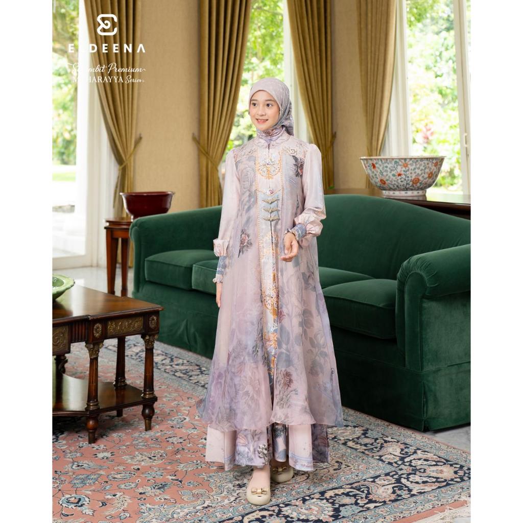 Eldeena Gamis anak tanggung set hijab segiempat premium ceruty organza motif lengan panjang muslim