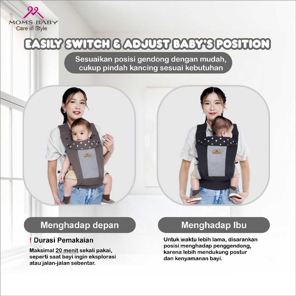 Moms Baby Gendongan SSC M-Shape Onyx MBG2067 | Baby Carrier Gendongan Depan Belakang Toddler Newborn