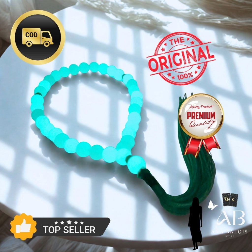 Tasbih Fosfor 33 Butir 8mm - Batu Natural Menyala di Tempat Gelap