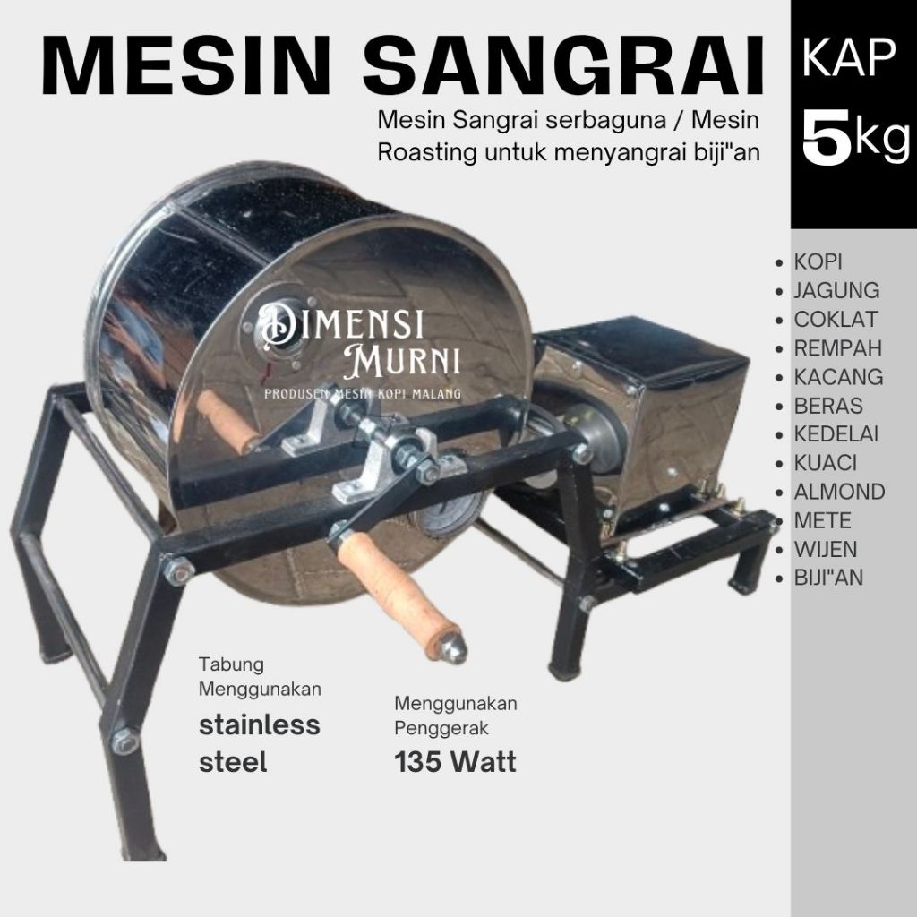 Mesin Sangrai Kopi Mini Kap 5Kg Otomatis | Alat Roasting Kopi Stainless untuk UMKM & Cafe