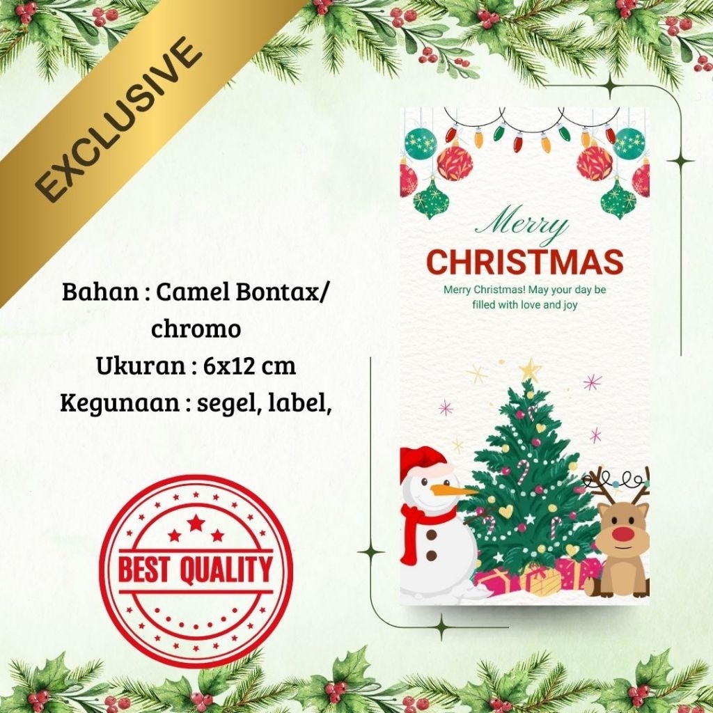 Stiker Natal Label stiker toples box hampers Merry christmas 6x12 cm