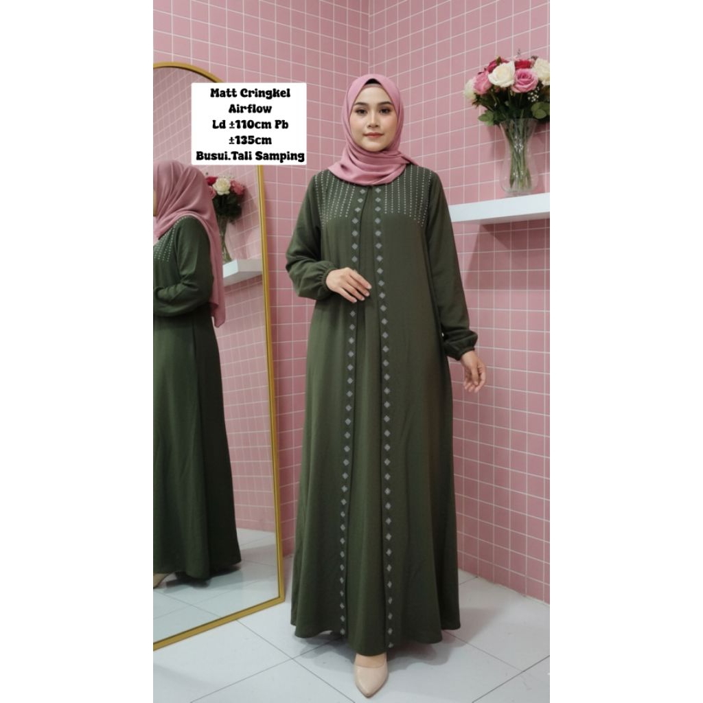 GAMIS Cringkel Airflow / Gamis Wanita Abaya Swaroski / Gamis Abaya Wanita Busui Tali Samping