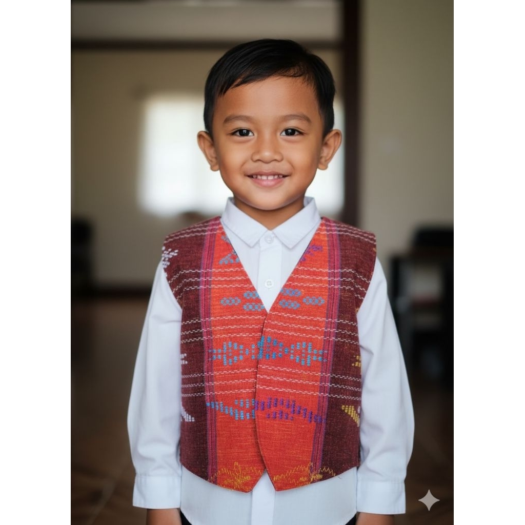 rompi ulos Batak anak usia 3, rompi ulos anak , ulos Sadum merah, rompi anak