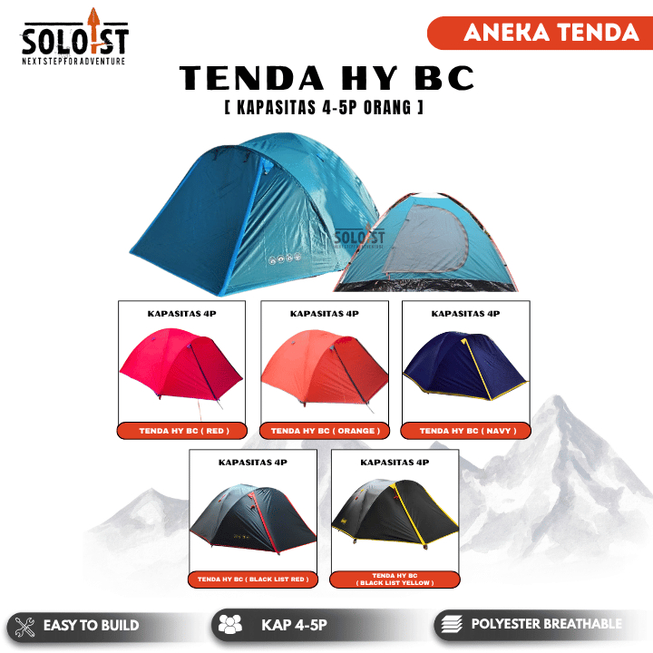 Tenda Camping Gunung Dome HY BC Waterproof Double Layer 4-5P Family Tent Outdoor Frame Fiber Kemping