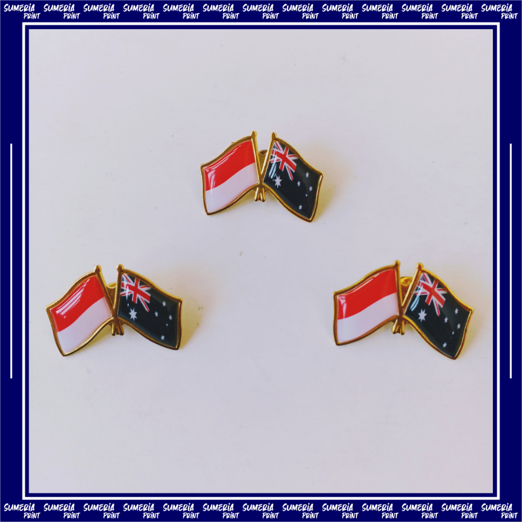 Pin Bros Kuningan Emas Lencana Bendera Persahabatan Indonesia dan Australia