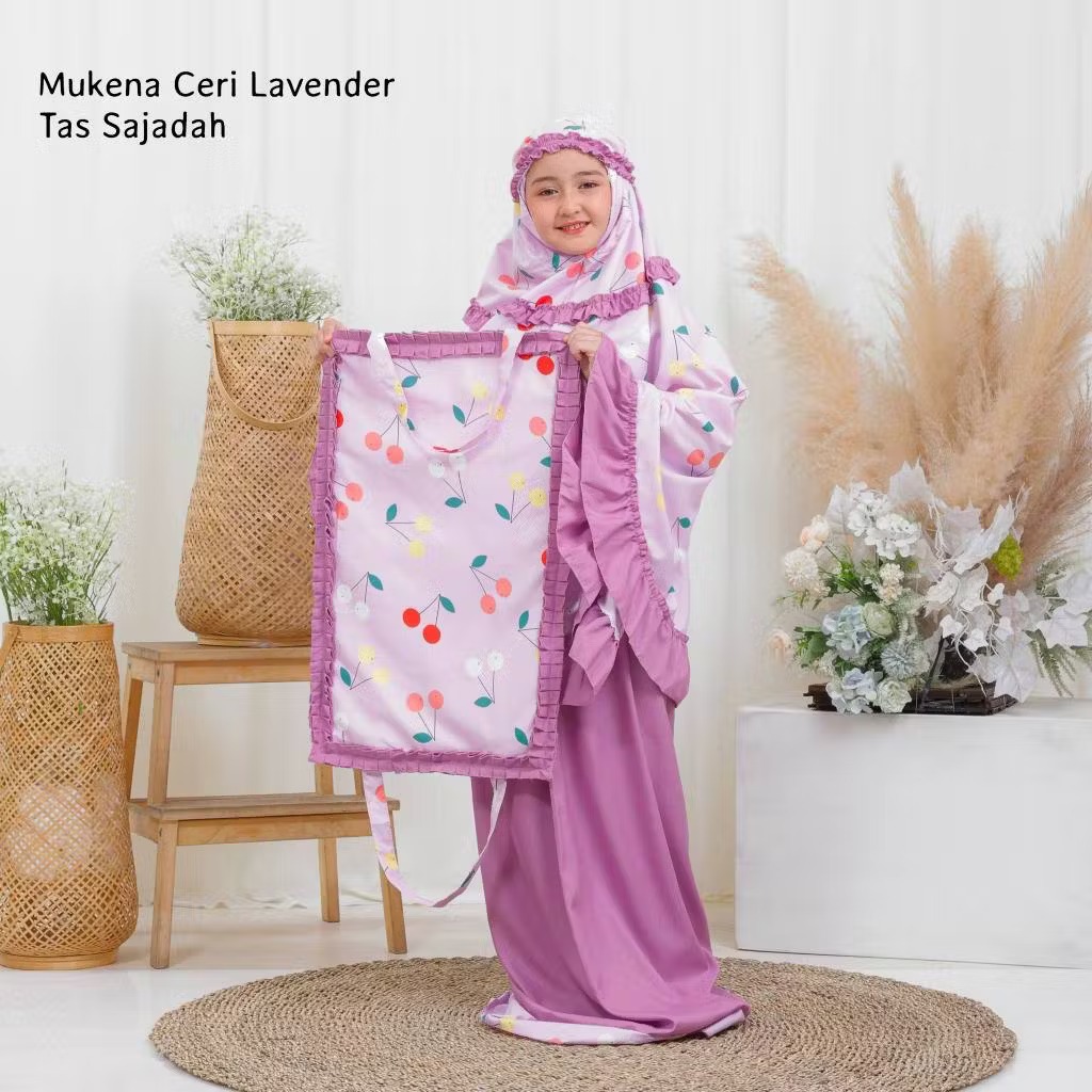 Mukena Kids Cherry Lavender ( TAS SEJADAH ) Adem Nyaman Beribadah Mukena Anak Perempuan Mukena Anak 