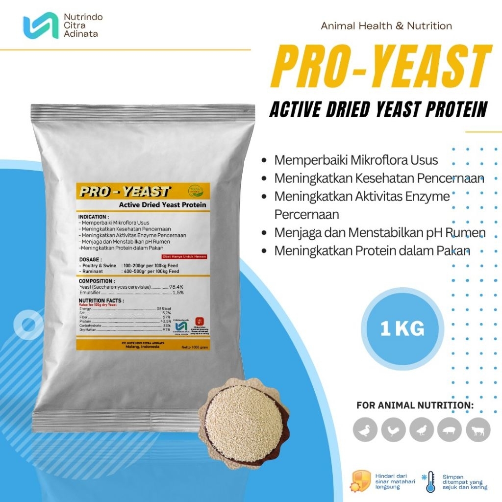 PRO YEAST - PROBIOTIK TERNAK - DRY YEAST PROTEIN - SACCHAROMYCES - GROWTH PROMOTOR TERNAK - 1KG