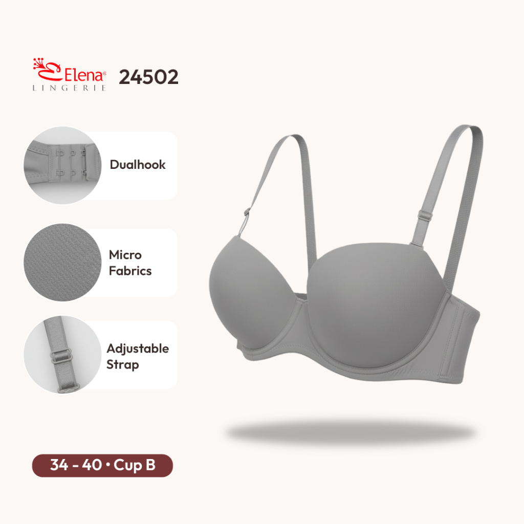 Elena E 24502 Bra Kawat Busa Tebal Push Up Cup B Kait 2 Polos Bh 34B - 40B