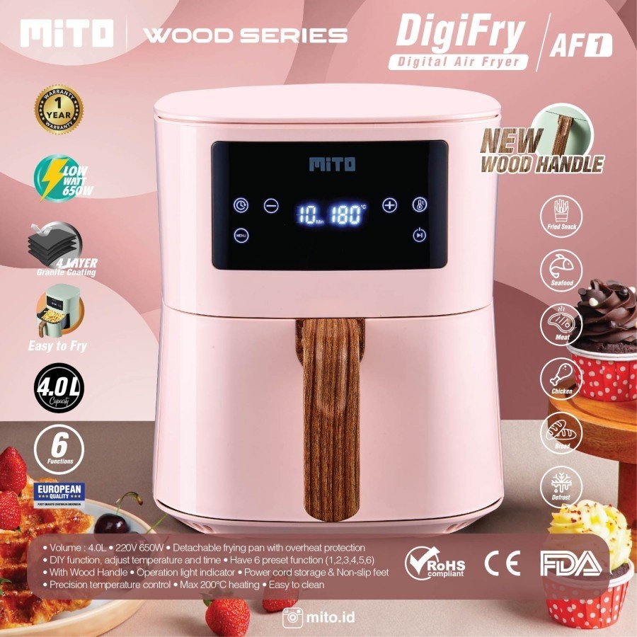 Air Fryer Digital Mito AF1 Kapasitas 4 Liter Wood Series / Air Fryer Mito