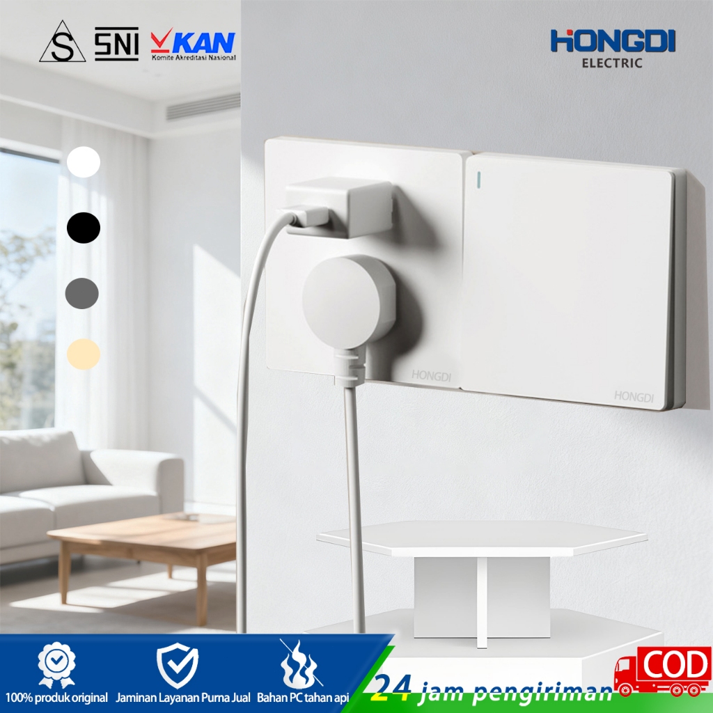 HONGDI DESAIN PUTIH DOFF - STOP KONTAK & SAKLAR ON/OFF ELEGAN