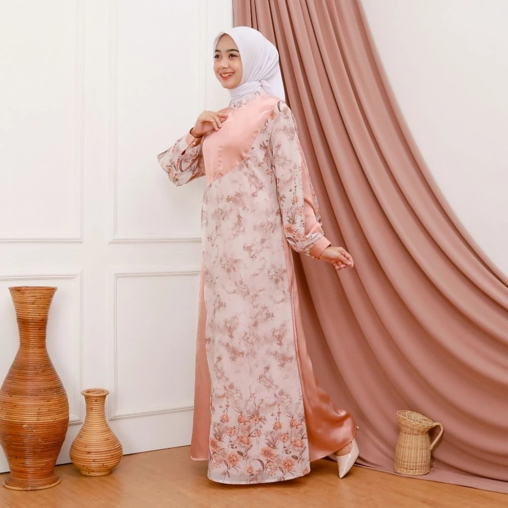 NAUREN DRESS GAMIS  WANITA MUSLIMAH   BAHAN CARDENZA KOMBINASI CERUTY BABY DOLL