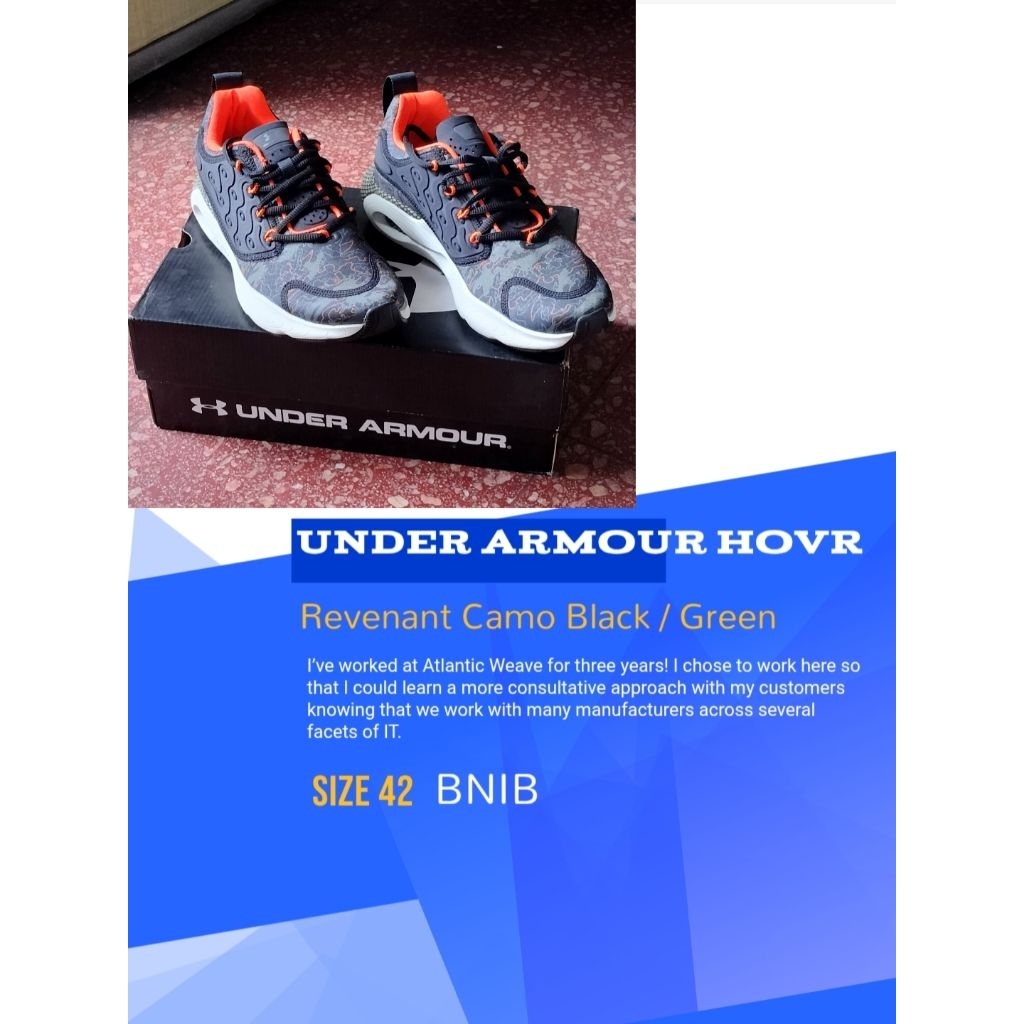 Sepatu Olahraga Pria Wanita merk UA Under Armour tipe HOVR Revenant Camo warna Black Green Army Look