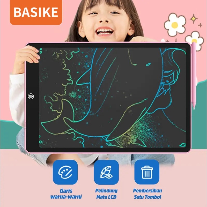 BASIKE LCD Writing Drawing Tablet Warna-warni 16 Inci untuk Anak-anak Mainan Anak-anak Toy