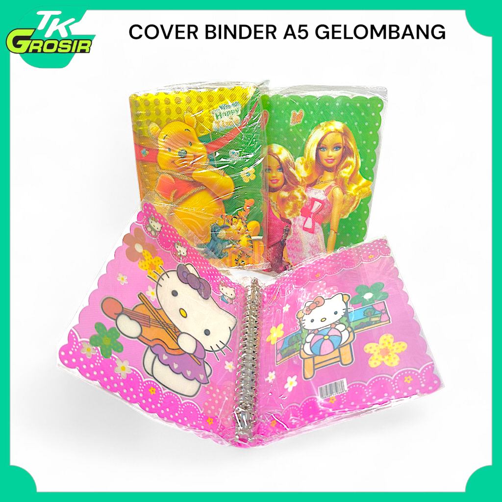 Cover Binder A5 Plastik Motif Karakter Lucu / Sampul Binder Gelombang Ring 20 Anak Sekolah / Binder 