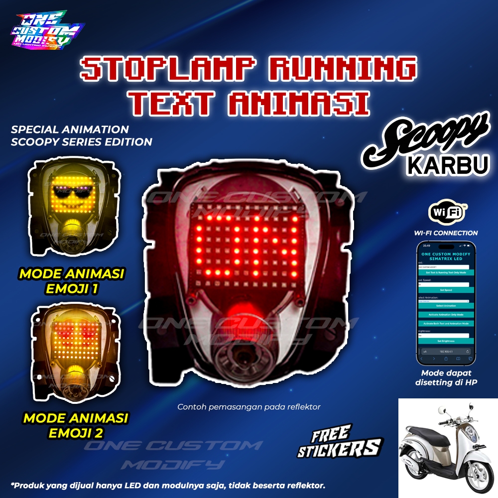 Stoplamp Running Text Animasi V2 Scoopy Karbu Lampu LED Rem Belakang Modifikasi Variasi Motor