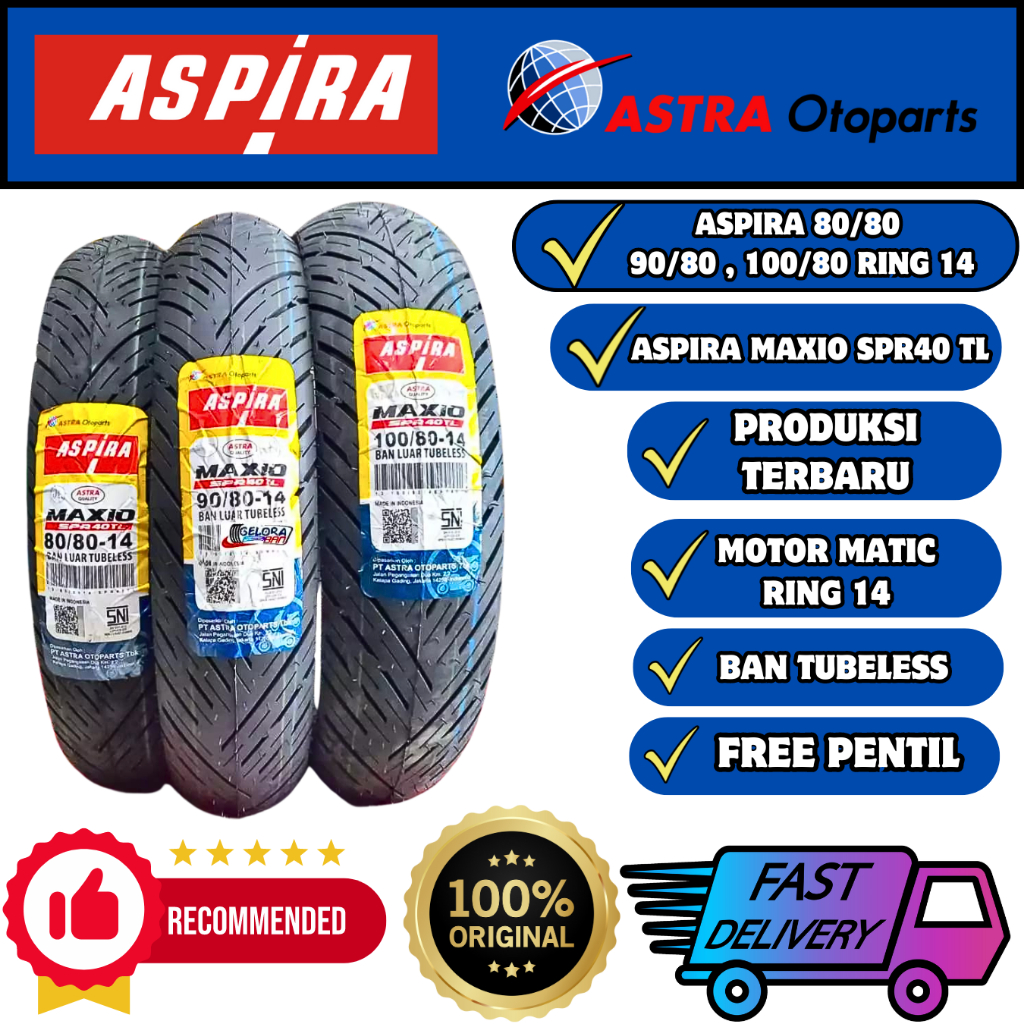 Ban Aspira ( 80/80 14 , 90/80 14 , 100/80 14 ) Motor Matic Ring 14 Tubeless Original