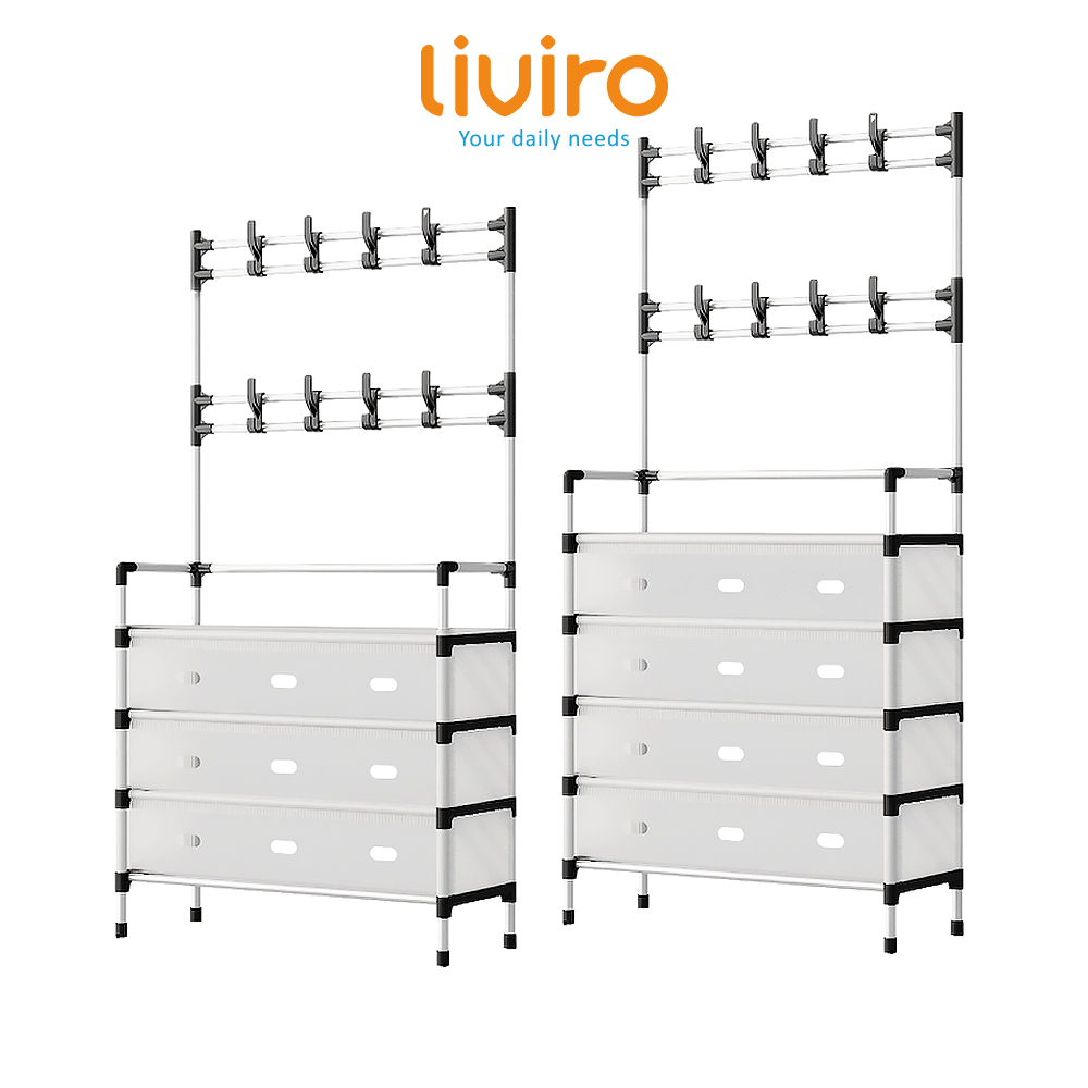 Liviro Rak Sepatu Stainless 6 Susun Tertutup Kokoh dengan Gantungan Tas Topi Minimalis
