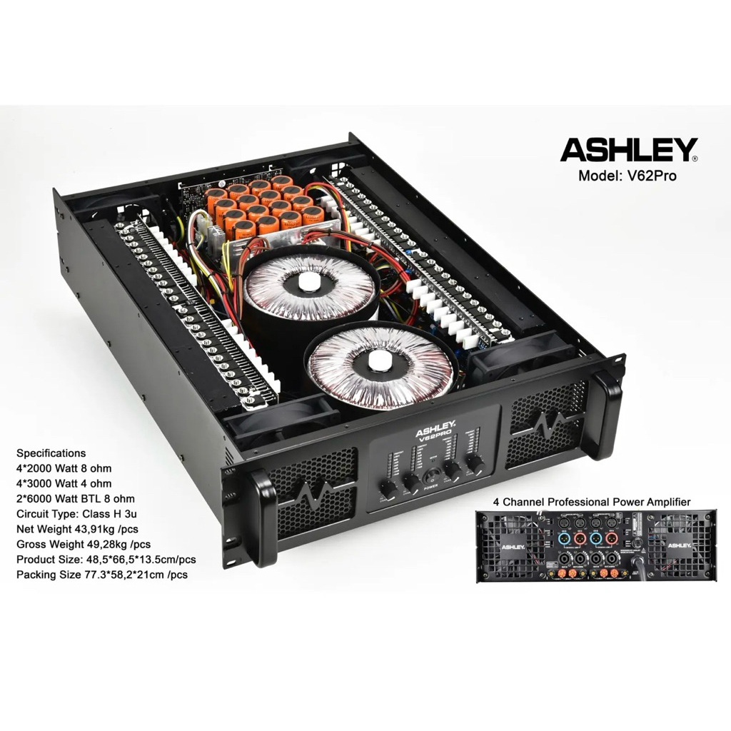 Power Amplifier ASHLEY V62Pro 4 Channel