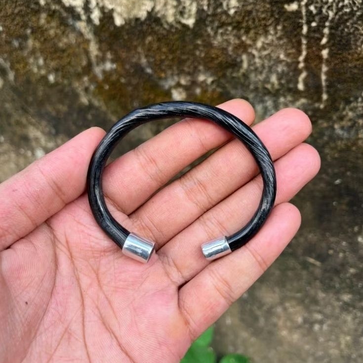 Gelang Akar Bahar Hitam Model C Variasi Monel (Anti Karat) Asli Berkualitas / Akar Bahar Asli
