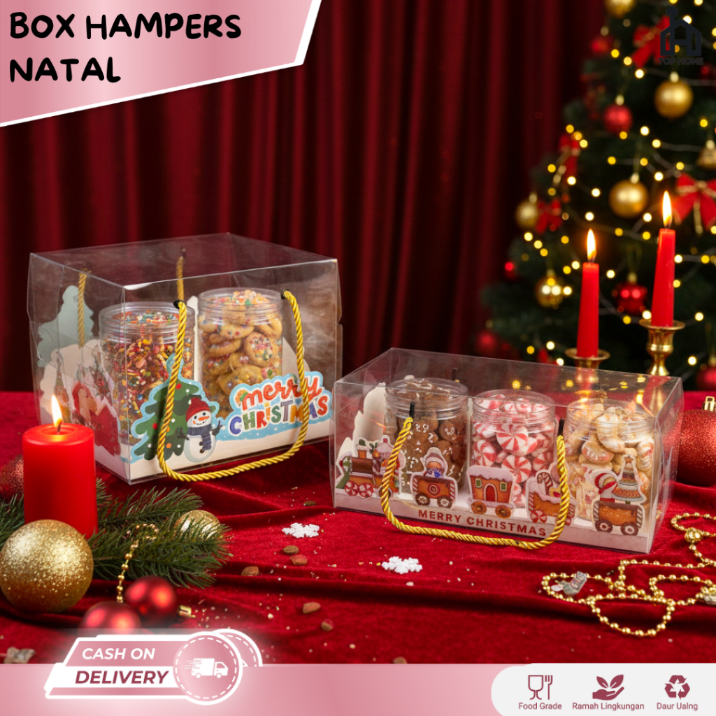 Box Mika Transparan Natal / Box Mika Handle / Box Makanan Tali  / Box Hampers Tali Kotak Kue kering