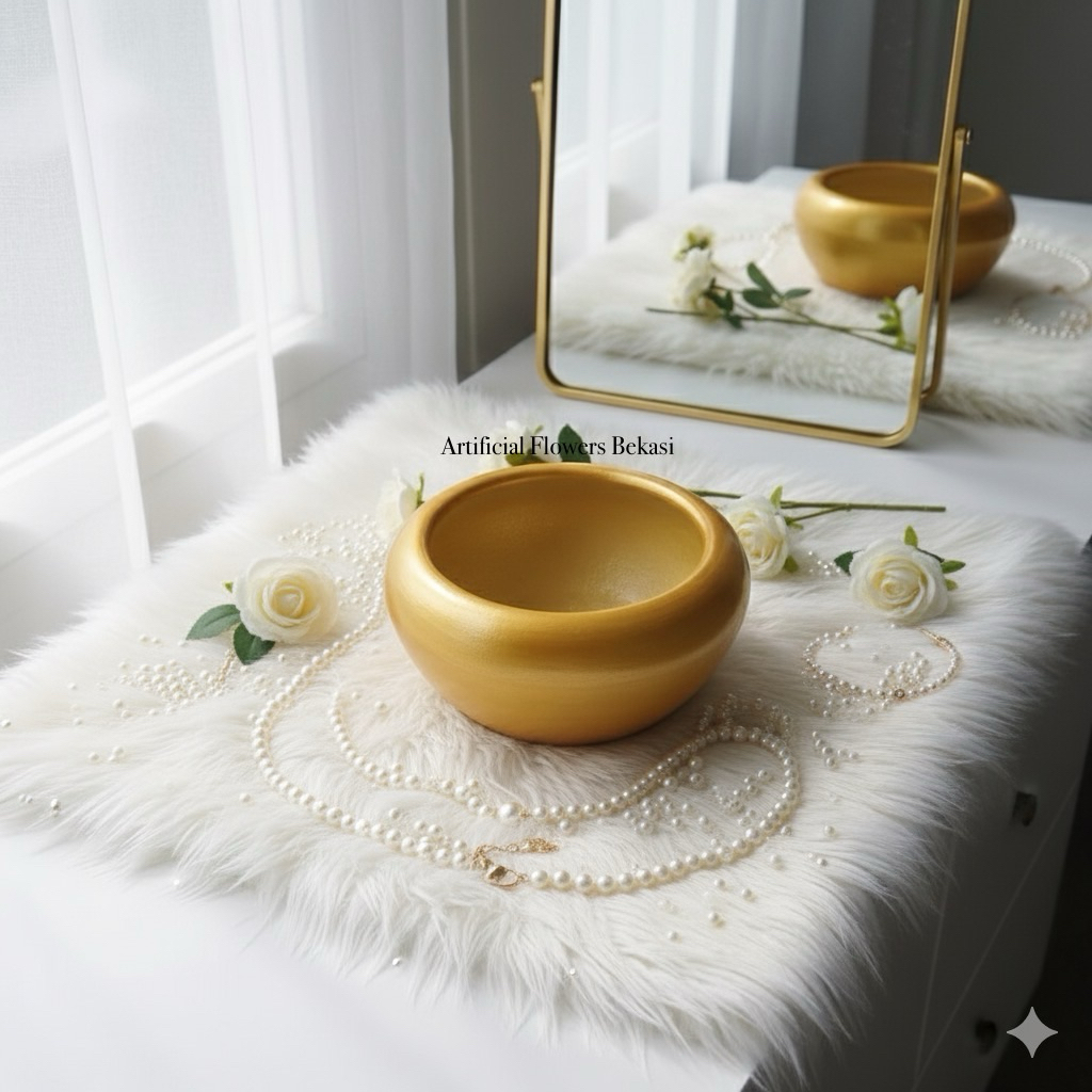 VAS ANGGREK MANGKOK vas anggrek gubahan vas gentong pot anggrek gold pot bulat gold