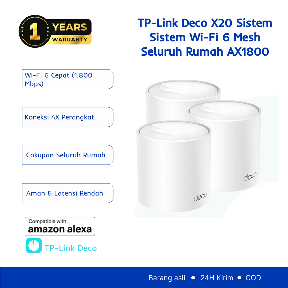 TP-Link Deco X20 | 3 Pack | AX1800 Mesh Wi-Fi 6 System | Dual Band | Gigabit | AI | Router
