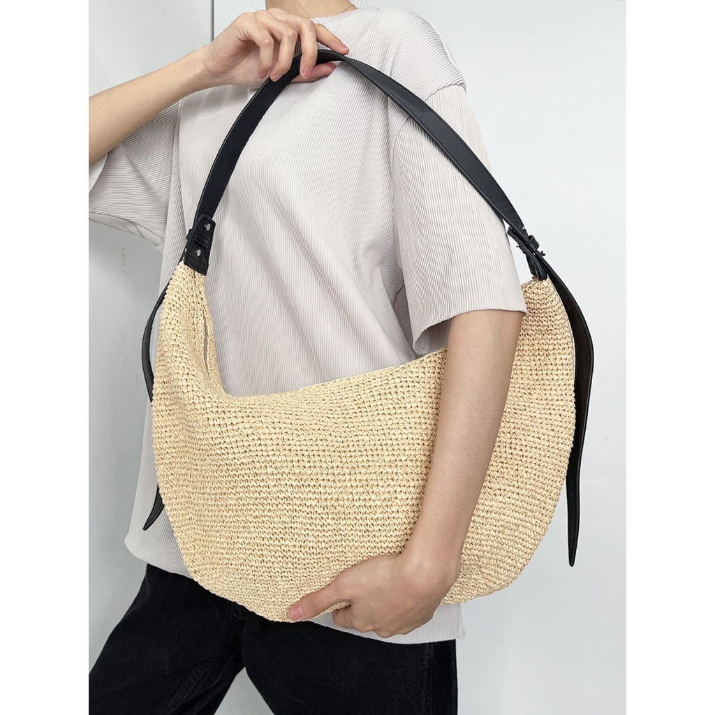 Arket Leather-Trimmed Straw Bag