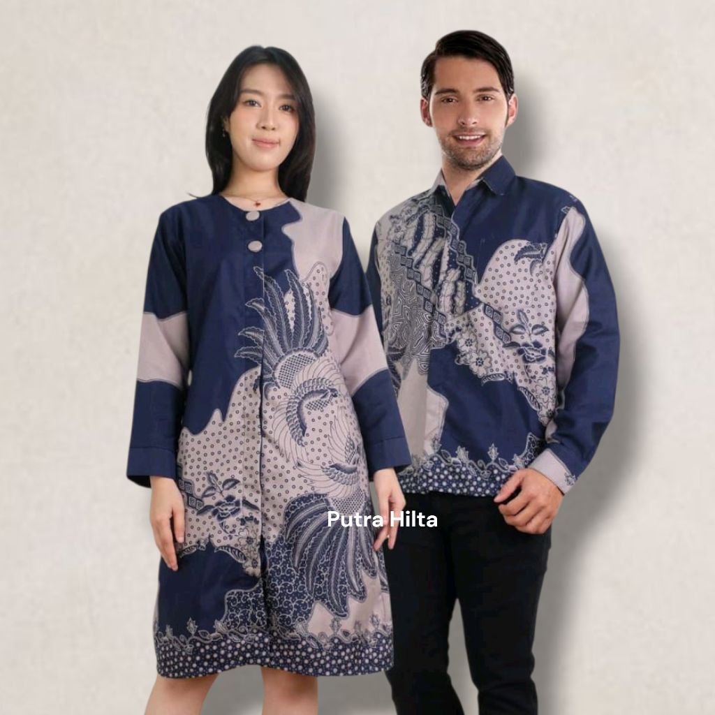 Atasan couple Hem Batik Lengan Pendek dan atasan tunik wanita/seragam hajatan/seragam batik/seragam 