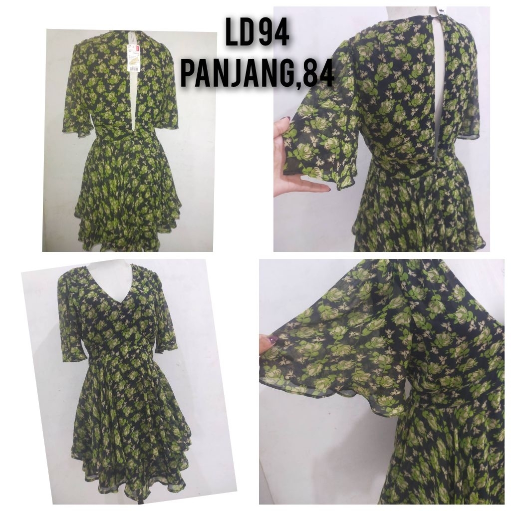 DRESS BUNGA HIJAU/DRESS PENDEK/DRESS KEKINIAN/DRESS PESTA/DRESS JALAN/DRESS SANTAI