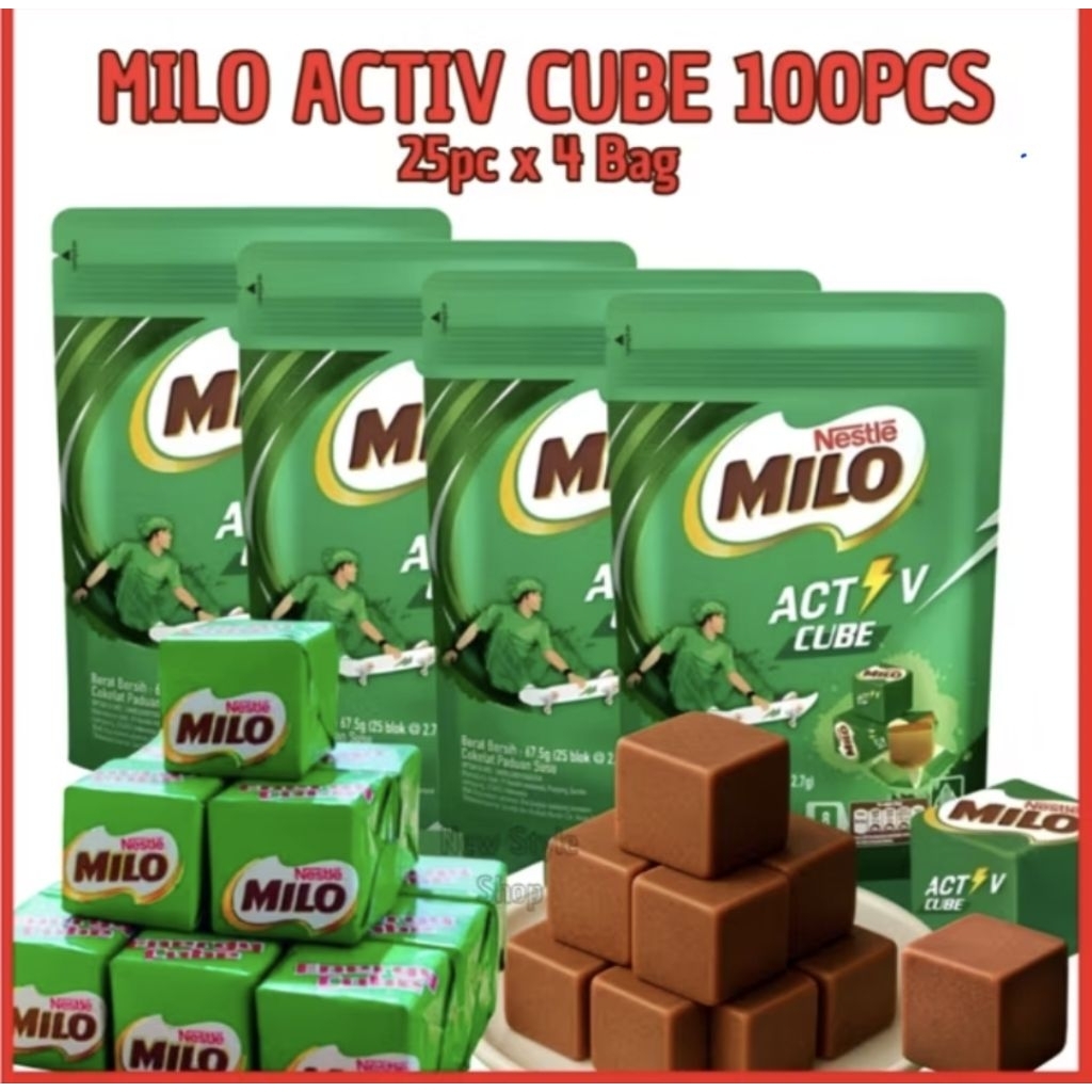 4 Pouch Milo Activ Cube Isi 100pcs ( Masing2 Pouch isi 25pcs )