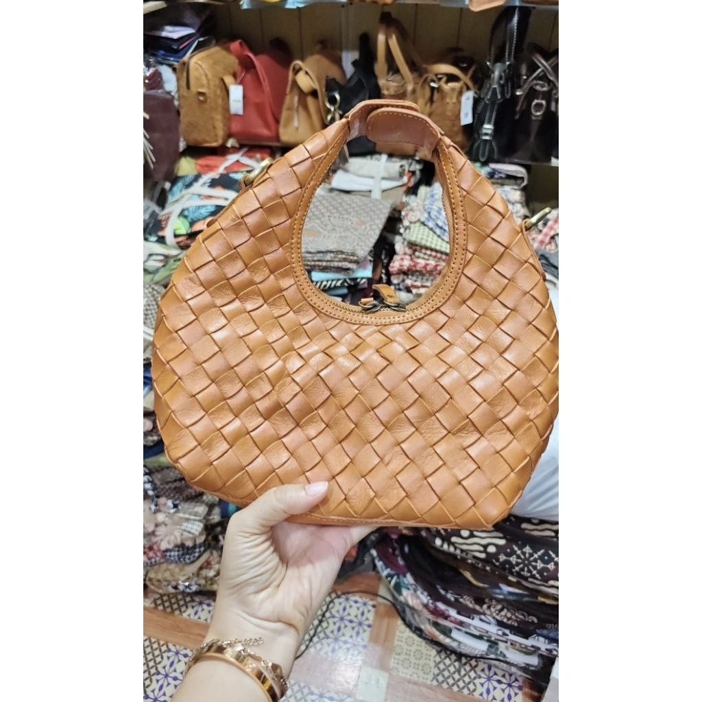 Tas kulit asli anyam mahkota asli jogja