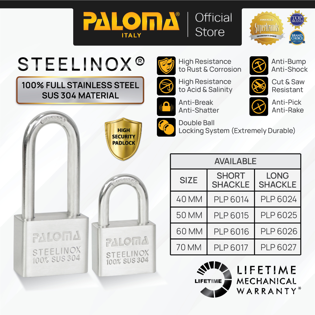 PALOMA Gembok Padlock Pagar Gerbang Loker Gembok Kunci Pintu Mobil Box Leher Panjang Pendek Long Sho