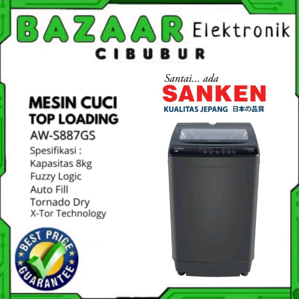 MESIN CUCI SANKEN 1 TABUNG AWS 887 GS / AWS887GS KAPASITAS 8KG