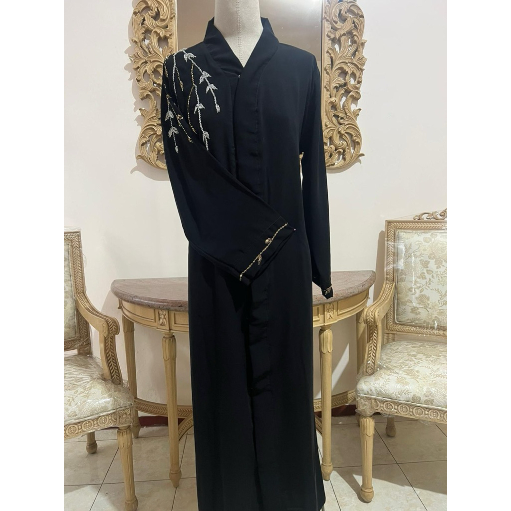 Raya gamis Dania abaya gamis hitam pekat premium payet manik manik busui Muslim Wanita Pesta Dewasa 