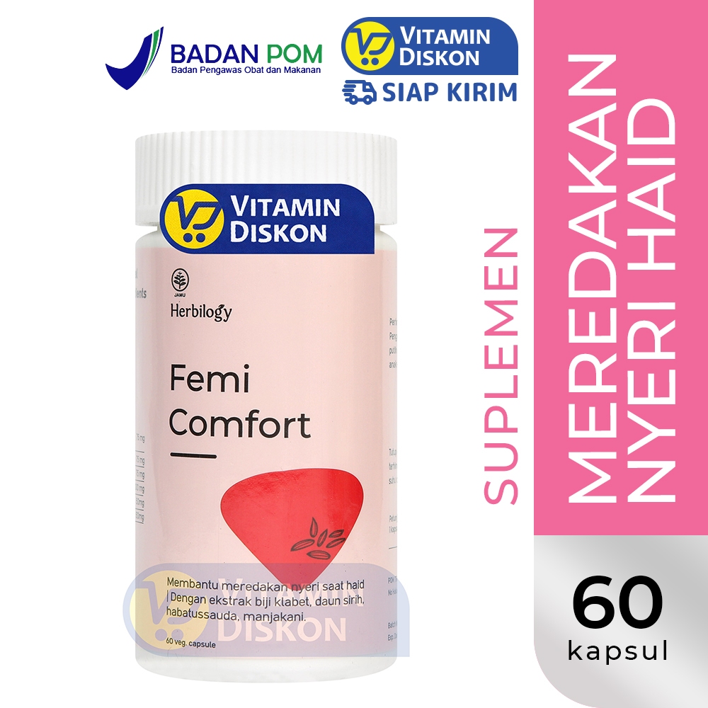 Herbilogy Femi Comfort Capsule | Suplemen Herbal Pereda Nyeri Haid BPOM 60 Caps/Btl