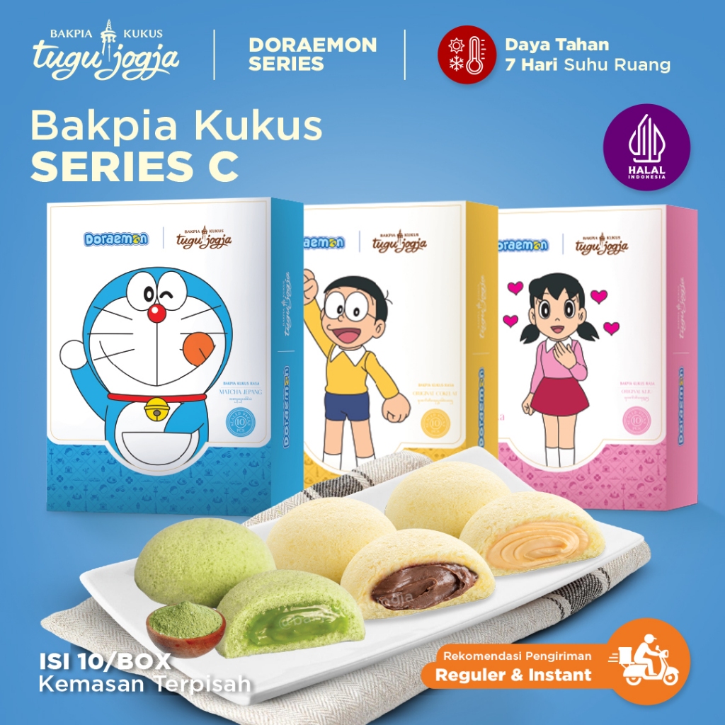 Bakpia Kukus Tugu Jogja - Series C (Doraemon Matcha, Nobita Cokelat & Shizuka Keju) [Isi 3 Box] Oleh