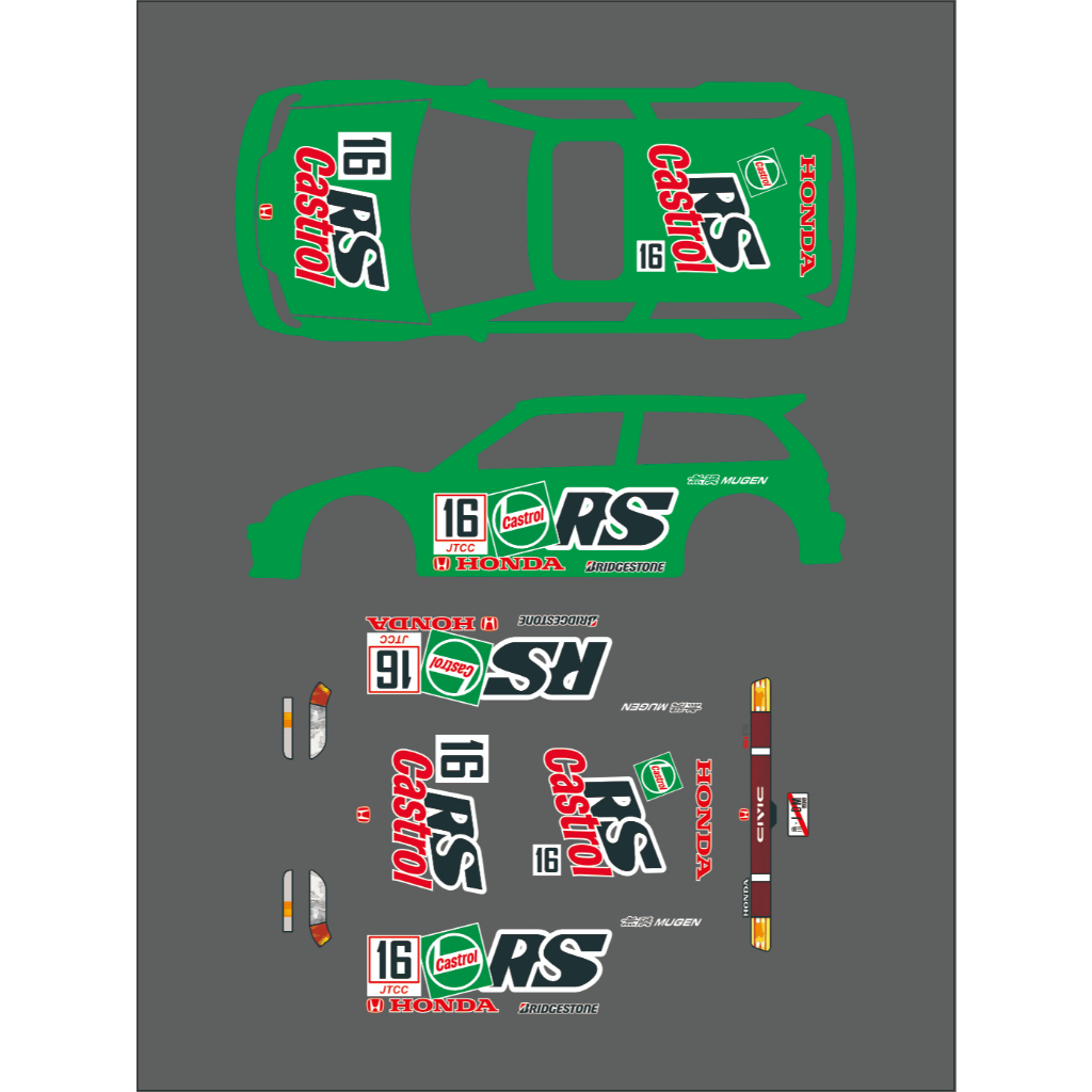 [WHITE TONER] Decal Hotwheels Civic EF/Universal CASTROL RS