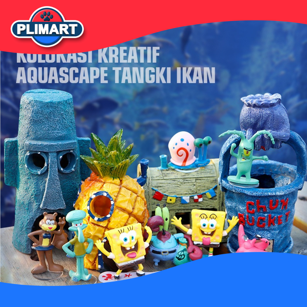 Dekorasi tangki ikanHiasan aquarium paket aquarium spongebob / aquarium melengkung / aquascape