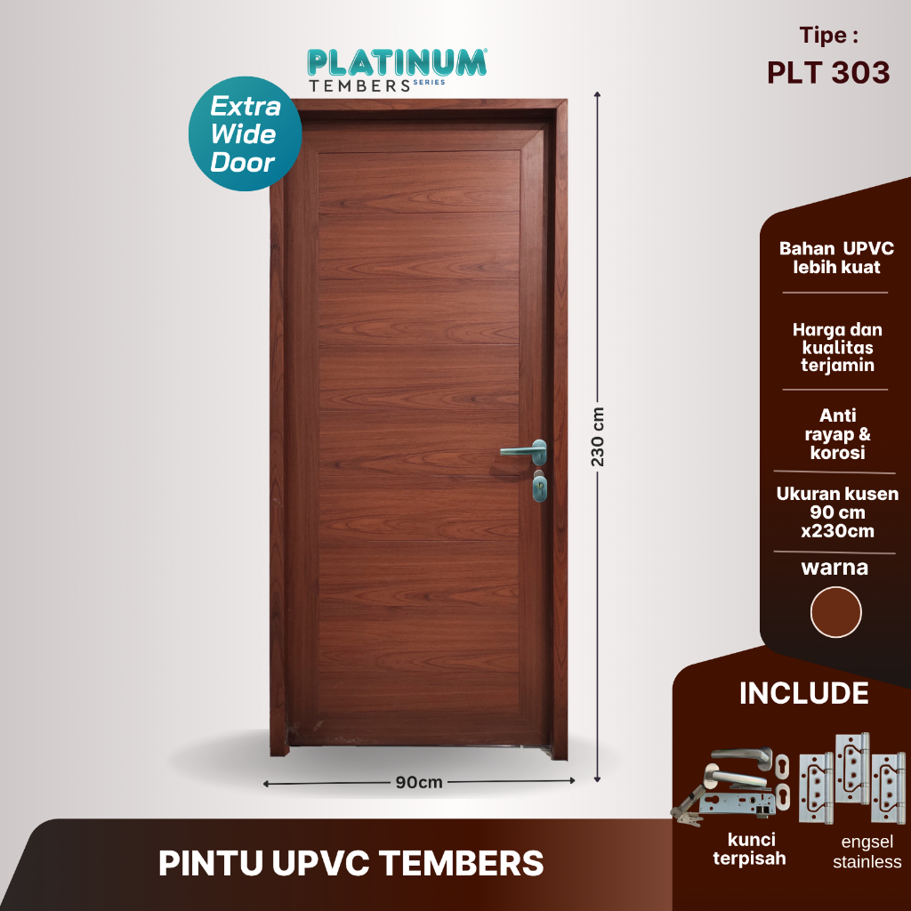 Pintu Kamar Tidur & Kamar Mandi UPVC Platinum Tember Laminasi JUMBO