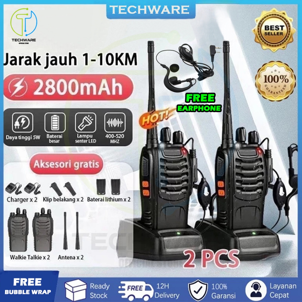 Handy Talky Radio HT BF888s Jarak Jauh 10 KM With Headset/ Walkie Talkie BF 888S Waterproof Portable