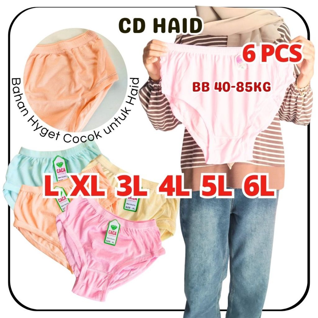 6 pcs Celana Dalam Jumbo Wanita 3L 4L 5L 6L CD Lusinan Grosir Haid Nifas HYGET POLOS
