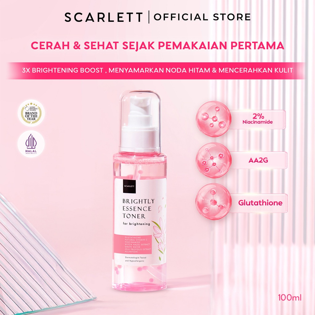Scarlett Whitening Brightly Essence Toner - Toner Wajah untuk Mencerahkan Melembabkan & Memudarkan N