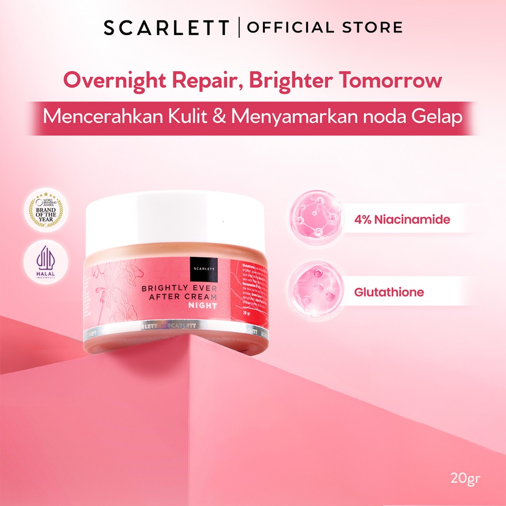 Scarlett Whitening Brightly Ever After Night Cream - Moisturizer Krim Pelembab Wajah untuk Mencerahk