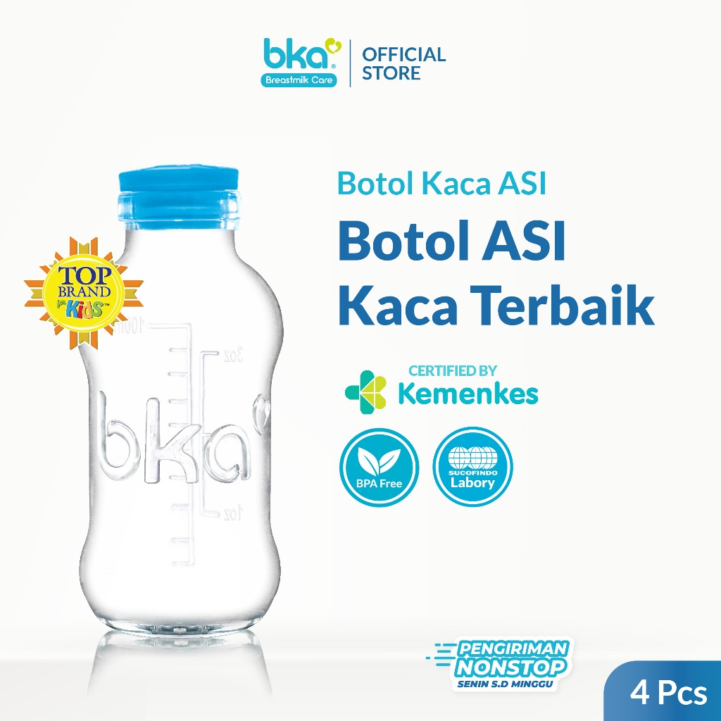Botol ASI Kaca BKA isi 4 Pcs | Sertifikasi KEMENKES RI | Botol Penyimpanan ASI Kaca | Botol ASI | Ic