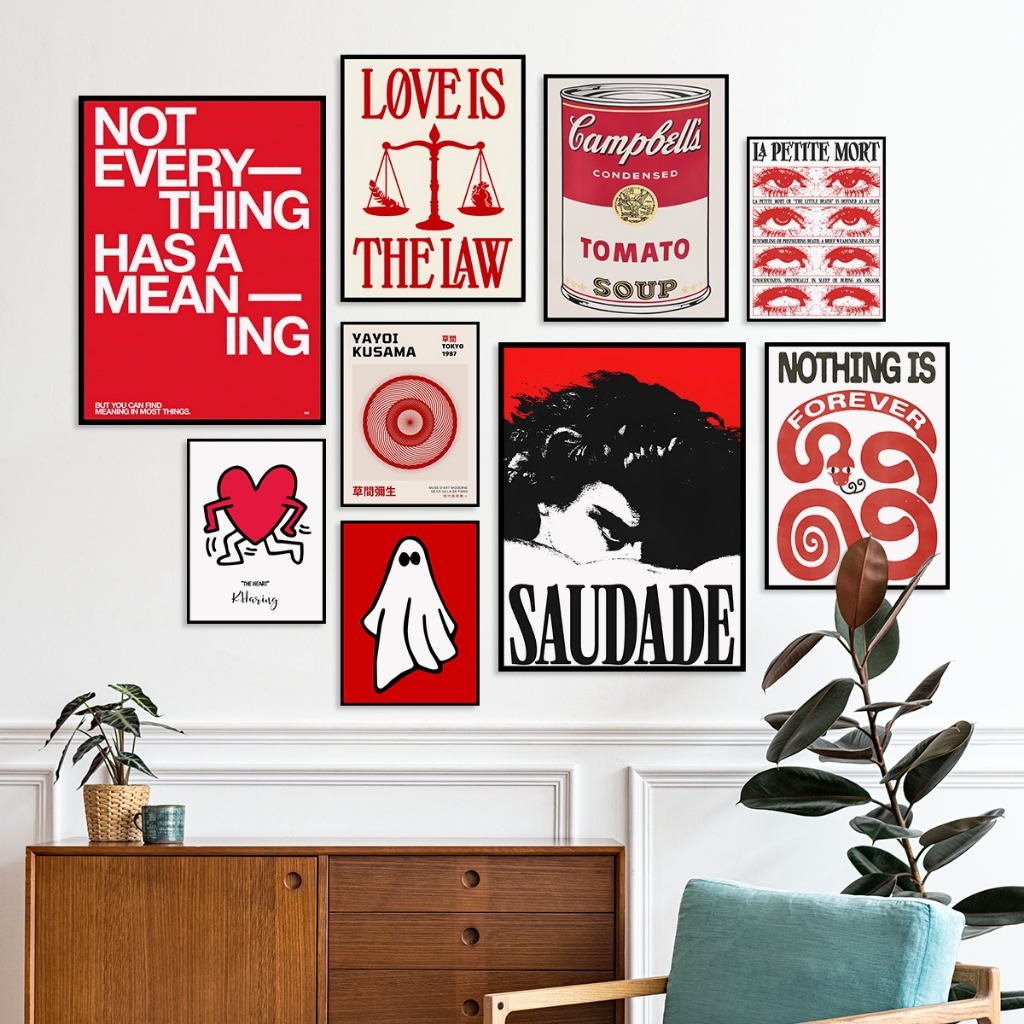 Hiasan Dinding Minimalis Poster Aesthetic Dekorasi Kamar Pajangan Rumah Wall Decor Kafe MDF Red SR