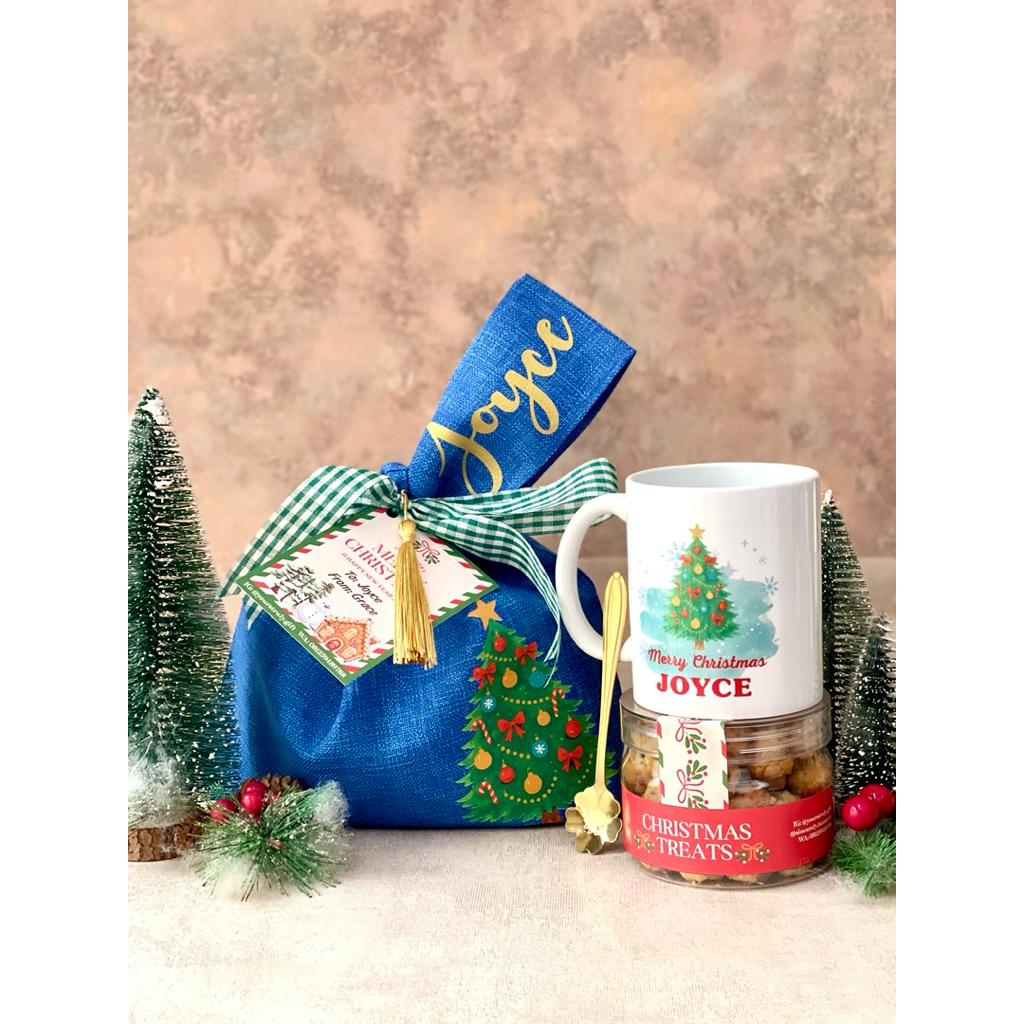 PERSONALIZED KNOT BAG & CERAMIC MUG FULL SET • Hampers Natal 2025 • FREE CUSTOM NAMA • Christmas Ham