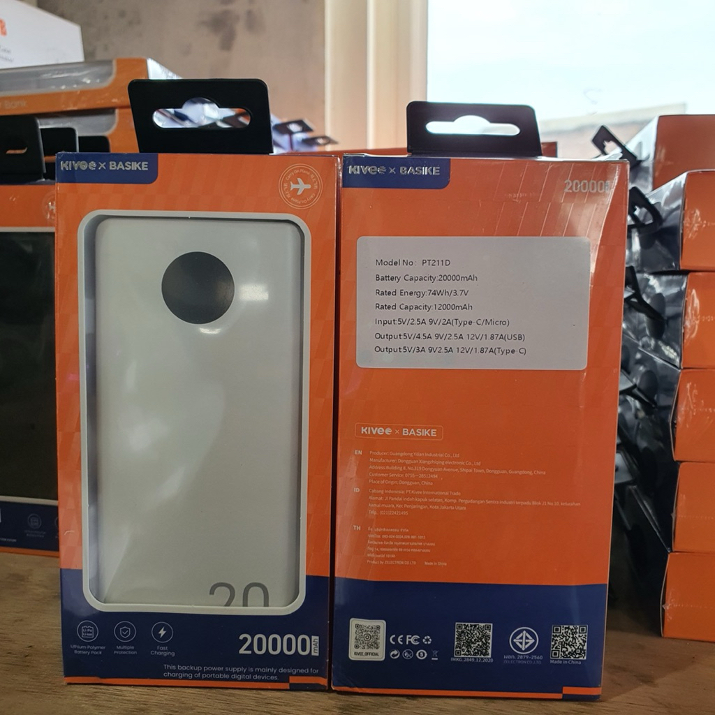 powerbank kivee x basike 20.000 mAh fast charging lithium polimer batery pack multiple protection
