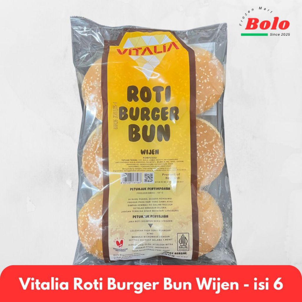 Vitalia Roti Burger Wijen / Burger Bun - Isi 6 pcs #BurgerBun #RotiBurger