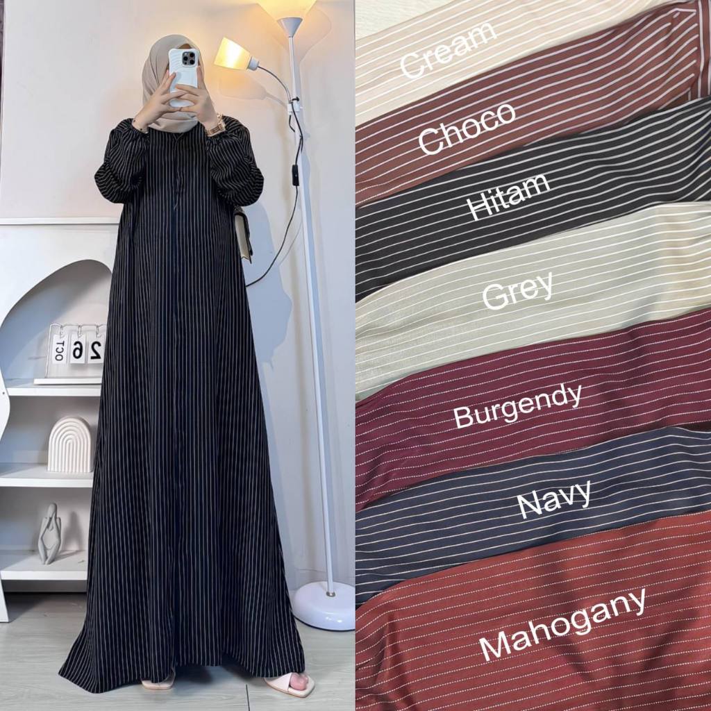 Gamis rayon premium salur kecil - gamis rayon premium - gamis garis garis