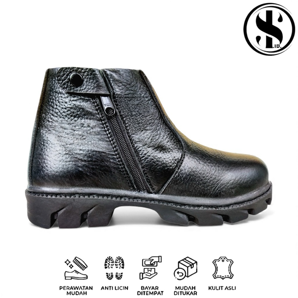 Sepatu Boot King Steel 100% Kulit Asli Sepatu PDH Boot Safety High Resleting Ujung Besi Sol Dijahit 